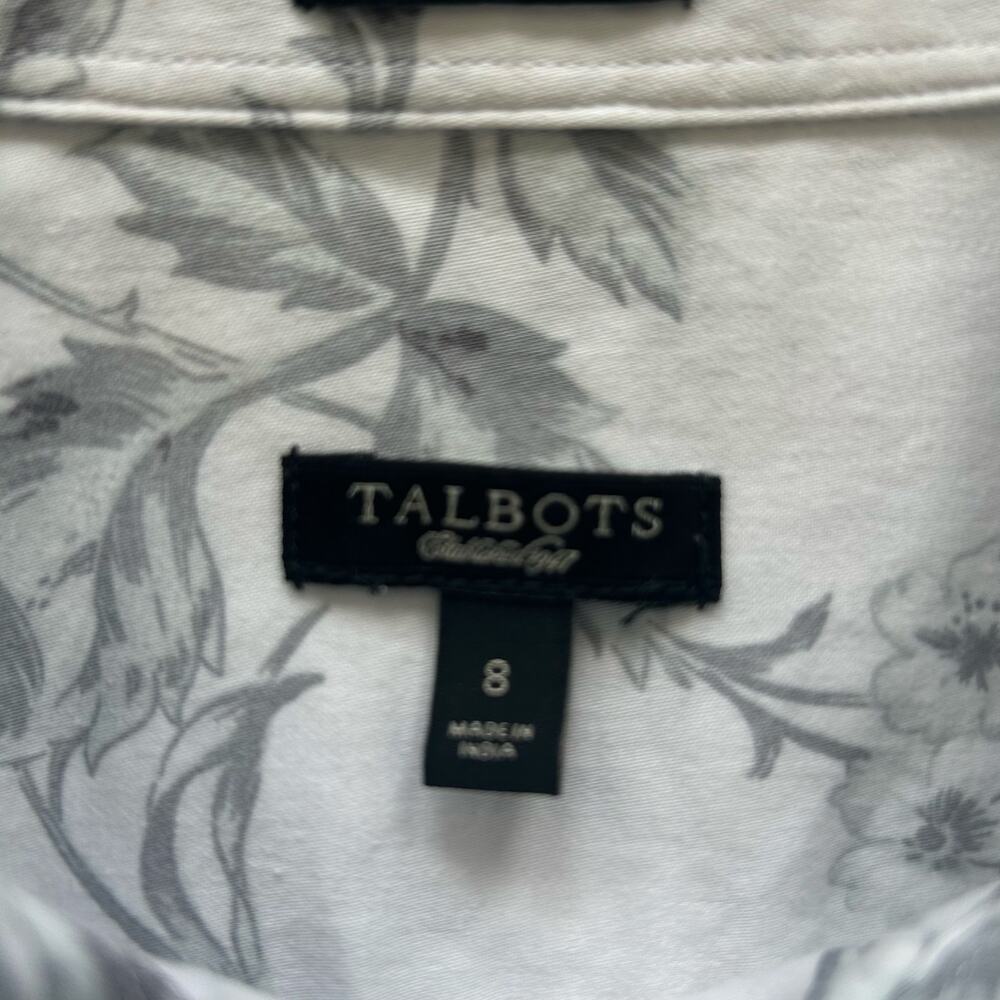 Talbots Size 8 Women’s Classic Tailored Button-Up, White with Gray Floral.” - Picture 5 of 10